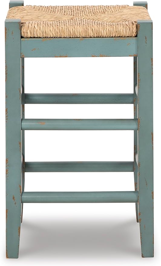 Signature Design by Ashley Mirimyn Farmhouse 23.63" Counter Height Bar Stool with Woven Wicker Seats, 2 Count, Green & Light Brown