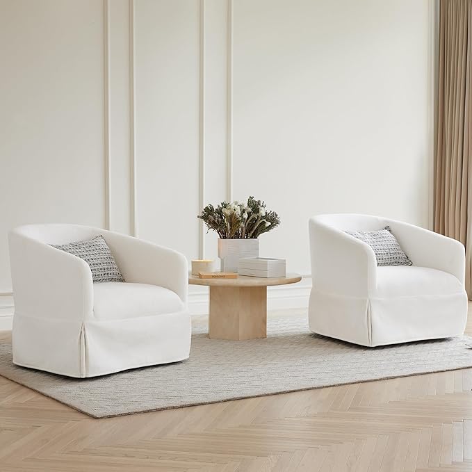 Swivel Accent Chair Set of 2, 360 Degree Performance Fabric Armchair Modern Barrel Chairs Armchair for Living Room Bedroom Home and Office,Cream White