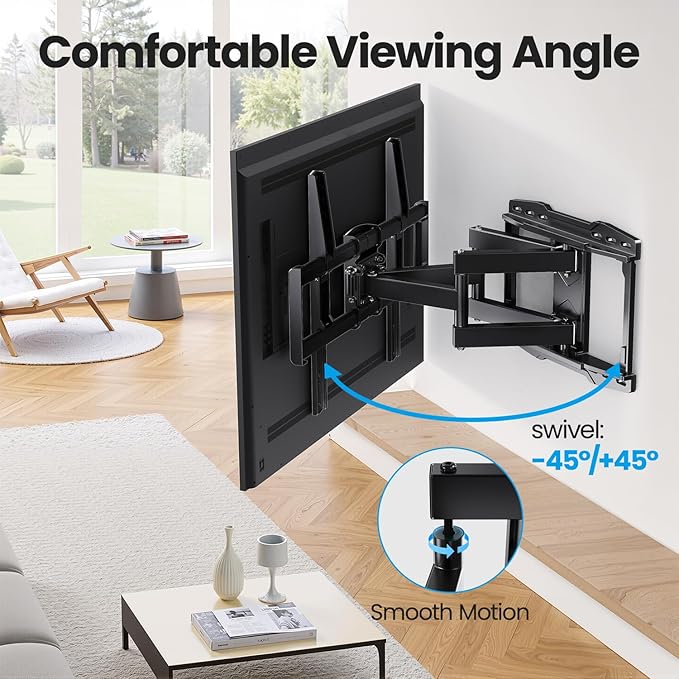 UL Listed Full Motion TV Wall Mount Bracket for Most 37-86 inch TVs, Swivel Tilt Extension Level TV Mount, Max VESA 600x400mm, Holds up to 132lbs & 16" Wood Studs with Hole Drilling Template