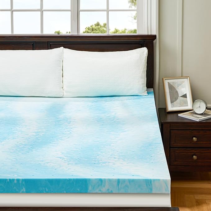 PERLECARE 4 Inch Twin XL Memory Foam Mattress Topper, Cooling Gel Infused Mattress Pad, Ventilated Bed Topper for Pressure Relief, CertiPUR-US Certified, Dorm Room Essentials, Blue