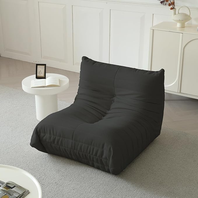 Luxury Sofa Couch Chair, Lazy Floor Seating, Fireside Bean Bag Chair, Ergonomic Tatami Sofa Lounger for Living Room, Bedroom, Office, Single Seat, Black