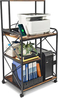 Printer Stand, Large Printer Stand with Storage, 23 x 18 Inch Printer Table for Home Office, 4 Tier Home Printer Cart with Wheels & Socket, Computer Tower Stand, Vintage Brown