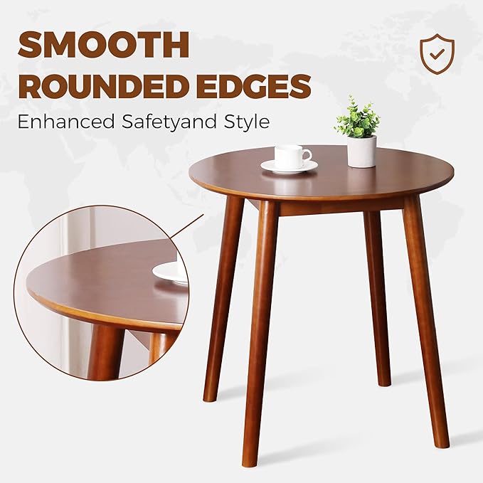 28.3" Small Round Dining Table for 2, Wooden Space-Saving Kitchen Dinner Table Rustic Wood Dining Table Mid Century Modern Kitchen Table (Brown)