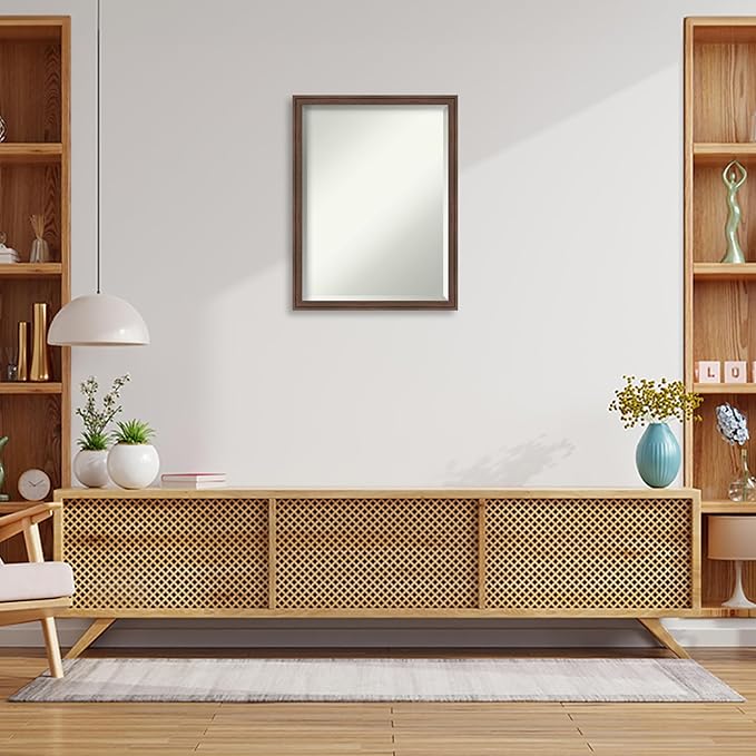 Amanti Art Brown Wall Mirror 26x20 Florence Medium Brown Rectangle Bathroom Mirror for Wall Decor Living Room, Medium Casual Frame, Hangs Horizonally and Vertically, Bathroom Decor, Beveled Edge