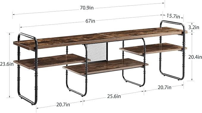 VECELO TV Stands up to 75 Inch,Entertainment Center/Media Console Table with Adjustable Storage Shelves for Living Room/Bedroom
