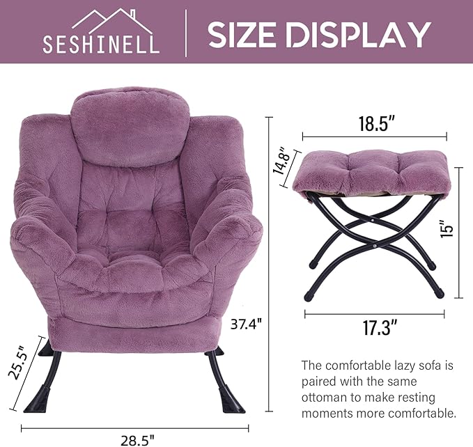 Lazy Chair with Ottoman, Modern Accent Chair Contemporary Lounge Leisure Sofa Chair with Armrests, Reading Chair and Folding Footstool Set for Living Room, Bedroom, Office
