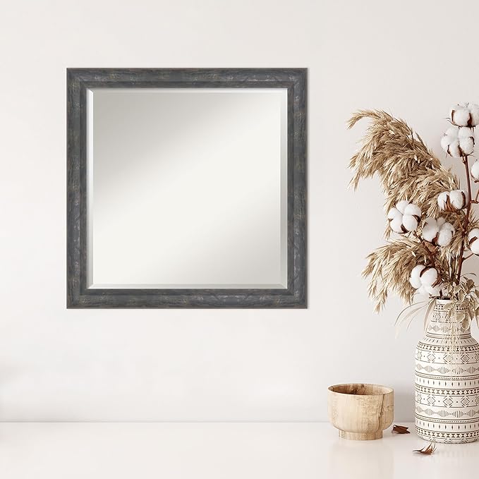 Amanti Art Grey Wall Mirror 23x23 Angled Metallic Rainbow Square Bathroom Mirror for Wall Decor Living Room, Medium Modern Contemporary Wood Frame, Hangs Horizonally and Vertically, Bathroom Decor