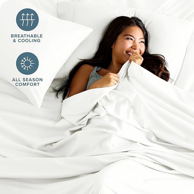 Bare Home Split Head Flex King Sheet Set - 1800 Ultra-Soft Microfiber Bed Sheets - Double Brushed - Deep Pockets - Easy Fit - 4 Piece Set - FlexTop King Bedding (Split Head Flex King, Cream)