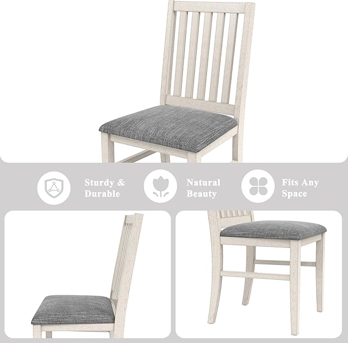 6-Piece Solid Wood Dining Table Set for 6, Modern Breakfast Dinette Kitchen Table with Chairs for Dining Room, Kitchen, Grey
