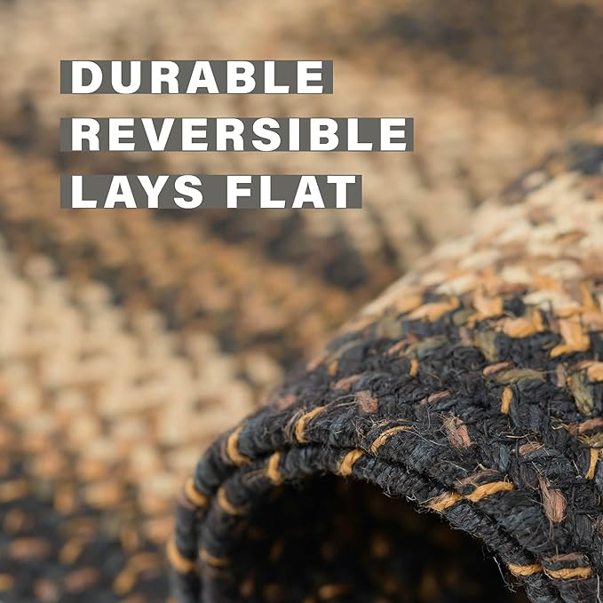 Kilimanjaro Black and Tan Oval Braided Rug, 2x3' - Handmade with Jute, Warm Primitive Decor, Perfect for Bathrooms and Entryways - Reversible and Easy to Clean