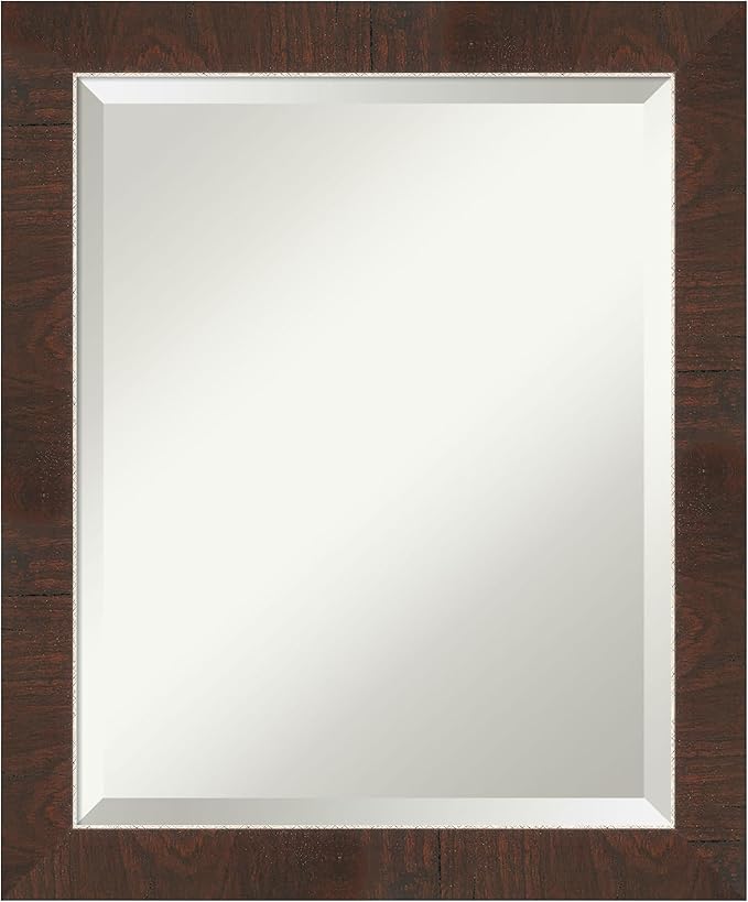 Amanti Art Brown Wall Mirror 23x19 Wildwood Brown Narrow Rectangle Bathroom Mirror for Wall Decor Living Room, Small Rustic Farmhouse Frame, Hangs Horizonally and Vertically, Bathroom Decor, Beveled