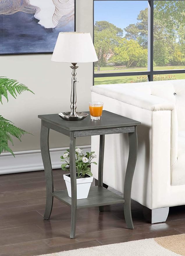 Convenience Concepts American Heritage Square End Table with Shelf, Wirebrush Dark Gray