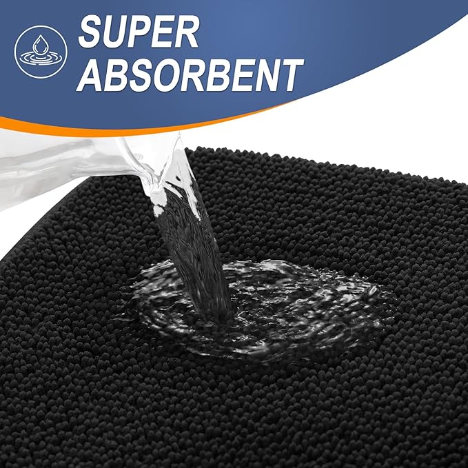OLANLY Thick Memory Foam Bath Mat Rug 34x21, Extra Soft Absorbent Bathroom Rug, Quick Dry Bath Mats, Non-Slip, Machine Washable Carpet for Bathroom, Tub and Shower, Home Decor Accessories, Black