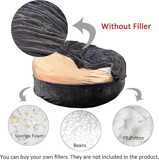 Giant Fur Bean Bag Chair Cover for Kids Adults, (No Filler) Living Room Furniture Big Round Soft Fluffy Faux Fur Beanbag Lazy Sofa Bed Cover (Snow Grey, 7FT)