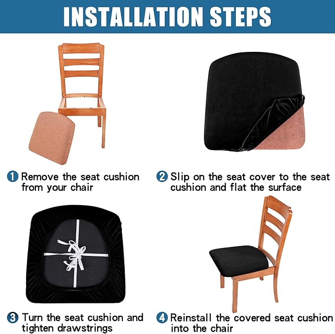 Smiry Velvet Seat Covers for Dining Room Chair Set of 4, Stretch Fit Removable Washable Chair Seat Cushion Protector Slipcovers with Ties, Coffee
