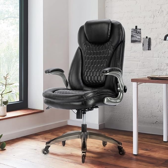 Executive Office Chair-Ergonomic Computer Desk Chair, High Back Leather Chair Swivel Home Office Chair with Upgraded Casters-Black, Set of 2