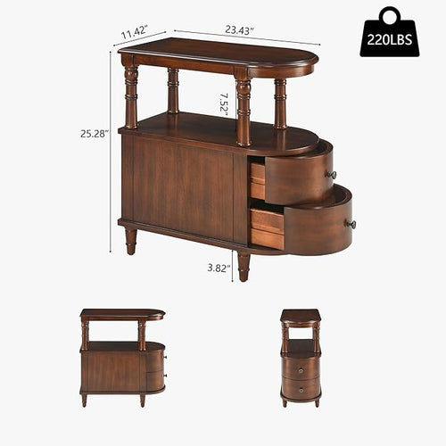 2 Set of Wood End Table with 2 Drawers and Storage Shelf, Narrow Sofa Side Table for Living Room, Vintage Slim Nightstand Bedside Table for Bedroom, Slim Chair Side Table Cherry Walnut A508CY