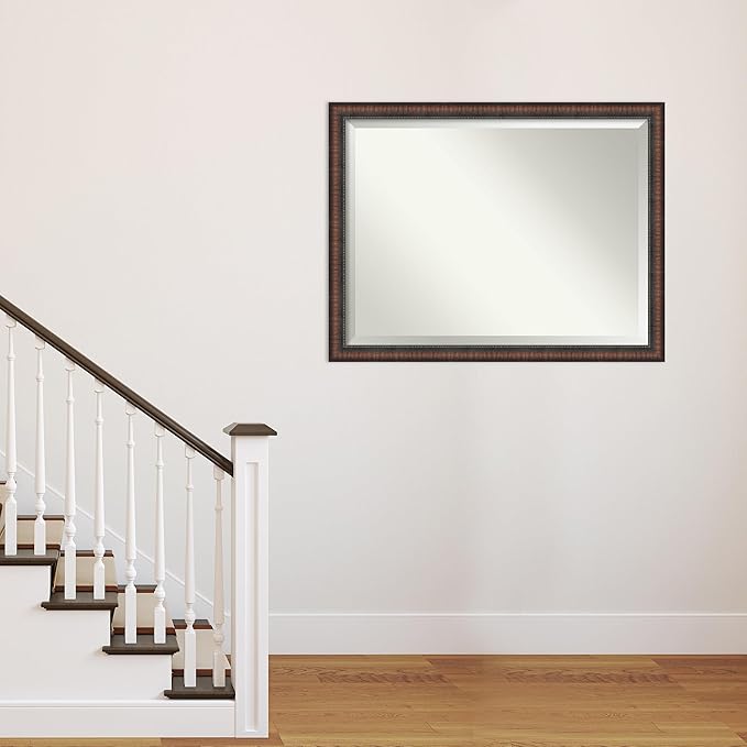 Amanti Art Brown Wall Mirror 34x44 Caleb Brown Rectangle Bathroom Mirror for Wall Decor Living Room, X-Large Rustic Farmhouse Frame, Hangs Horizonally and Vertically, Bathroom Decor, Beveled Edge