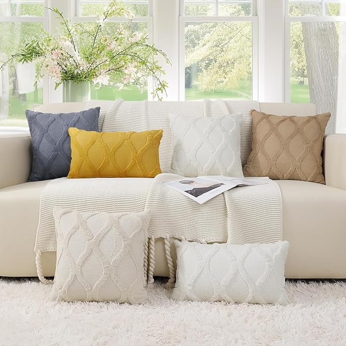 decorUhome Throw Pillow Covers 22x22 Inch Set of 2, Soft Plush Faux Fur Wool Blue Grey Couch Pillow Covers, Decorative Neutral Pillow Cases for Bed Sofa Living Room Home Decor
