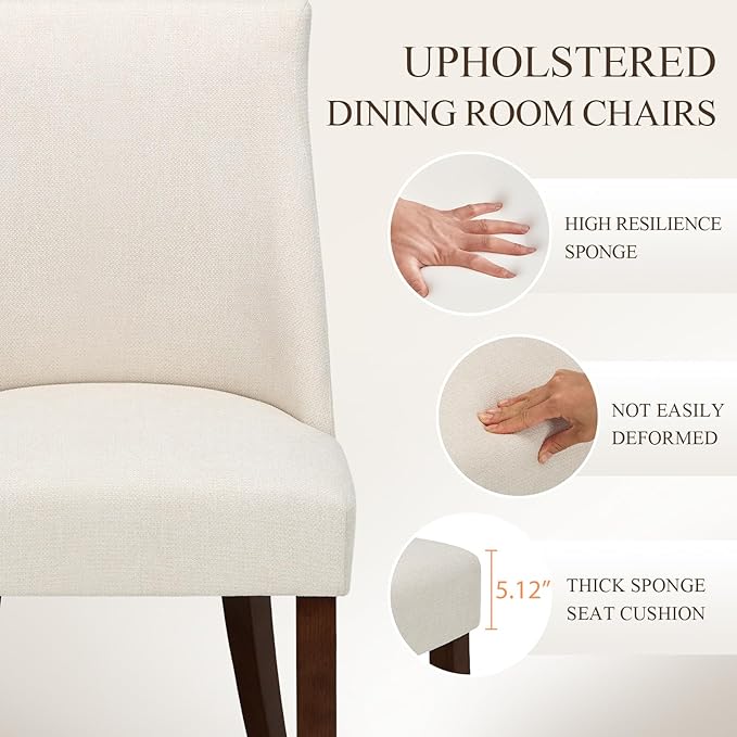 COLAMY Upholstered Dining Chairs Set of 2, Mid Century Modern Kitchen Chairs with Back, Farmhouse Fabric Side Dining Room Chairs with Wood Legs for Dining Room Restaurant, Beige