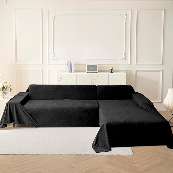 MYSKY HOME Black Couch Covers for Sectional Sofa, Couch Cover L Shape Couch Covers for Dogs Washable Couch Cover Banket Modern Sofa Slipcovers, Super Soft Sofa Towel for Kids, Pets, 71" x 134"
