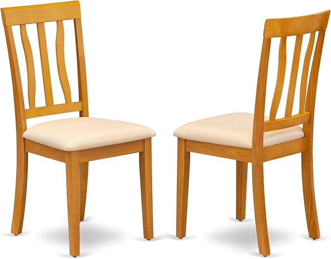 East West Furniture MZAN3-OAK-C 3 Piece Dining Room Table Set Contains a Rectangle Kitchen Table with Dropleaf and 2 Linen Fabric Upholstered Dining Chairs, 36x54 Inch, Oak