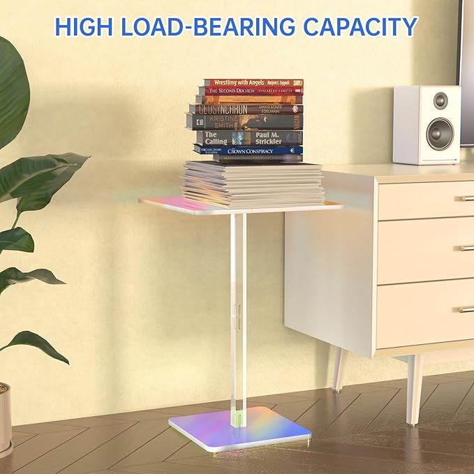 NiHome Square Iridescent Acrylic End Table for Small Spaces, Living Rooms, Bedrooms, Balconies, 0.3-Inch Thick Acrylic Coffee Table with Crystal Clear and Durable Design, 13.3"x13.3"x18.9" (1PC)