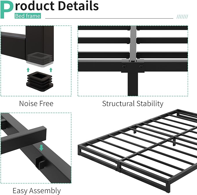 6 Inch Full Size Bed Frame No Box Spring Needed, Heavy Duty Metal Platform Beds with Sturdy Steal Slats for Mattress Foundation, Easy Assembly, Noise Free, Black