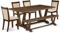 East West Furniture V777MZN32-6 6 Piece Dining Set Contains a Rectangle Dining Room Table with V-Legs and 4 Light Beige Linen Fabric Parson Chairs with a Bench, 40x72 Inch, Multi-Color