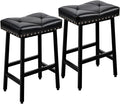 VECELO 25 inch Counter Height Stools for Kitchen Island, 3.3'' Thick PU Upholstered Saddle Seats, Backless Bar Chairs with Metal Base, Black