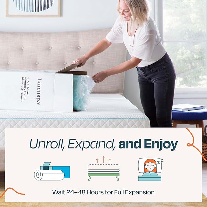 Linenspa 3 Inch Gel Swirl Memory Foam Mattress Topper – Cooling Gel Infused – Pressure Relieving Bed Topper - Mattress Pad – CertiPUR Certified - Twin Size