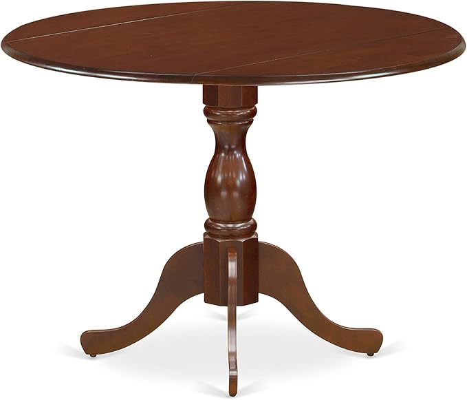 East West Furniture DMAB3-MAH-18 3 Piece Dining Room Table Set Contains a Round Dining Table with Dropleaf and 2 Coffee Linen Fabric Upholstered Parson Chairs, 42x42 Inch, Mahogany