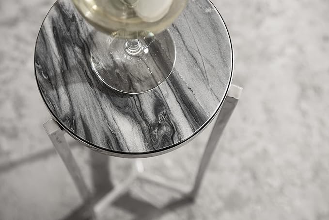 Kate and Laurel Aguilar Modern Drink Table; 9 x 9 x 23; Gray and Silver; Genuine Marble Accent Table for Small Spaces