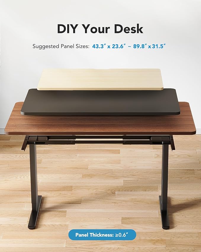 HUANUO Electric Standing Desks Frame with 265 lbs Dual Motor,Thick T-Shaped Desk Legs Made of Automotive Grade Steel,for Max 90″x31.5″ Desktop, Height Adjustable Desk Frame for Home Office, Frame Only
