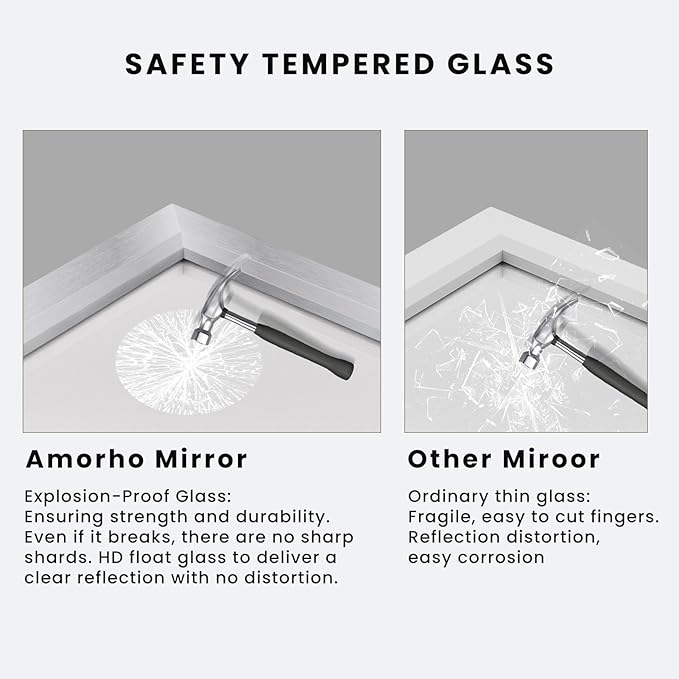 Amorho 60 X30 Inch Bathroom Mirror Silver, Thick Metal Framed Wall Mirrors for Over Sink, Brushed Nickel Mirror Perfect for Bedroom, Living Room, Entryway, Rectangle (Horizontal/Vertical).