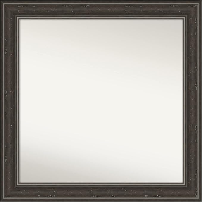 Amanti Art Brown Bathroom Mirror for Over Sink, 32x32 Shipwreck Greywash Square Vanity Mirror, Large Traditional Frame, Hangs Horizonally and Vertically, Bathroom Wall Decor, Non-Beveled Edge
