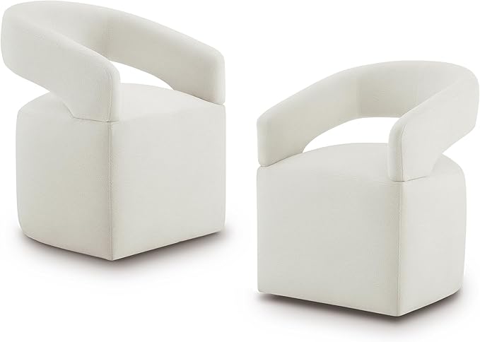 Upholstered Dining Chairs with Removable Casters Barrel Side Armchair with Rollers for Diningroom Bedroom Livingroom Reading Room, Ivory, 2PCS