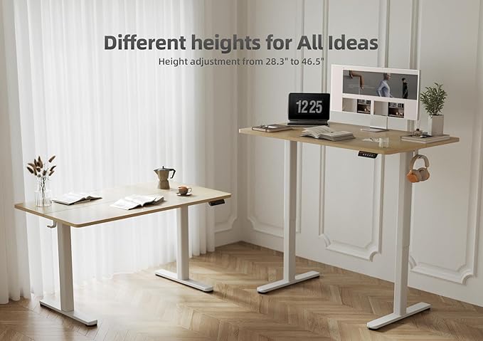 YDN Electric Standing Desk, 55x24 Inch Stand up Desk Adjustable Height, Sit Stand Home Office Desk with Splice Board, Natural