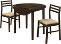 Coaster Home Furnishings 3-Piece Round Wood Dining Room Set Drop Leaf Extension Table Ladder Back Side Chairs Upholstered Seat Cushions Cappuccino and Tan 130005