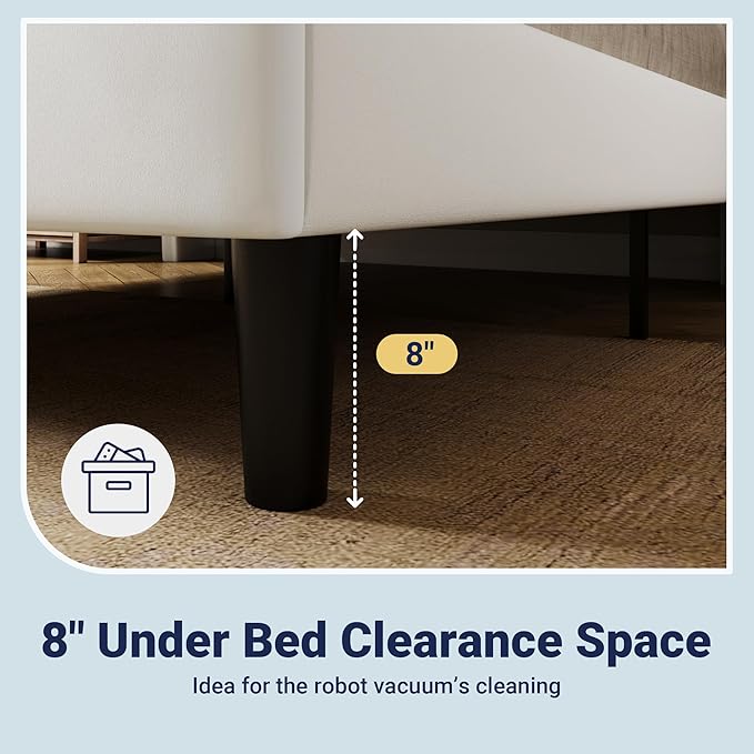 Allewie Full Size Platform Bed Frame with Velvet Upholstered Wingback Headboard, No Box Spring Needed, Under Bed Storage Space, Strong Wooden Slats, Modern Mattress Foundation, Easy Assembly, White