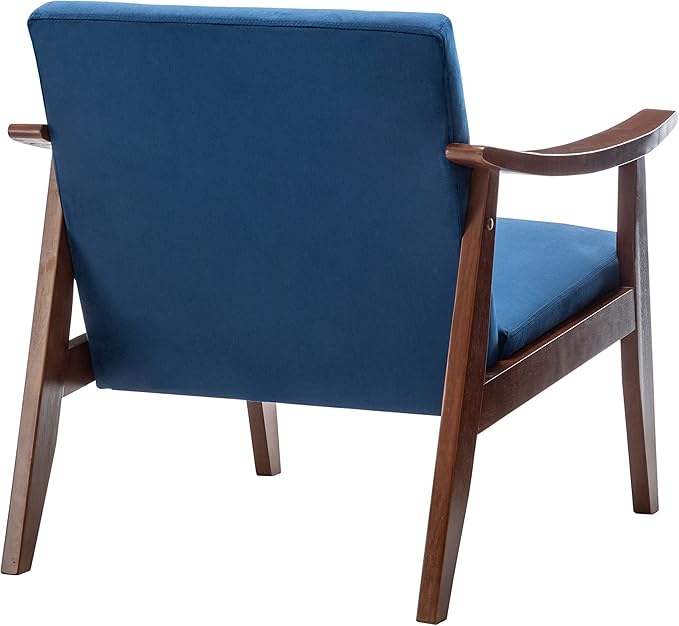 Container Furniture Direct Accent Chair with Velvet Upholstery and Solid Wood Frame, Classic Mid-Century Modern Living Room Furniture for Extra Seating, Dark Blue