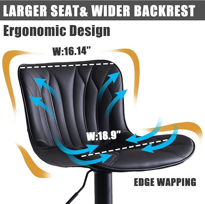 YOUNIKE Black Bar Stools Sset of 4 Modern Swivel Counter Height Bar Chair with Back Adjustable Kitchen Island Faux Leather Padded Barstools taburetes de bar Breakfast sillas para barra de cocina 4PCS