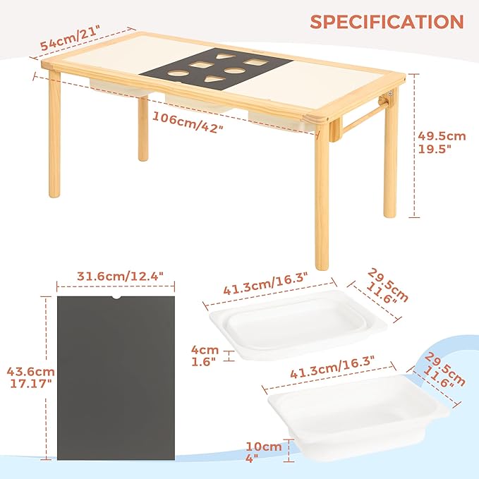 Sensory Table for Toddlers with 3 Storage Bins, Wooden Activity Table with Double-Sided Boards, Sand and Water Play, Indoor & Outdoor Use