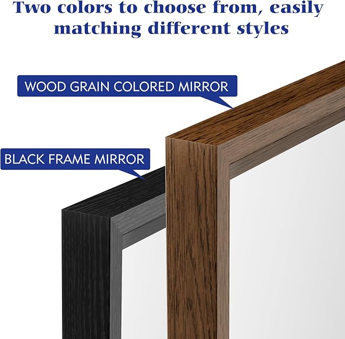 Rectangle Bathroom Mirror 22x30 Inch, Walnut Wood Grain Framed, Anti-Rust & 4mm Tempered Glass, Horizontal/Vertical Hanging Vanity Mirror for Bathroom & Bedroom