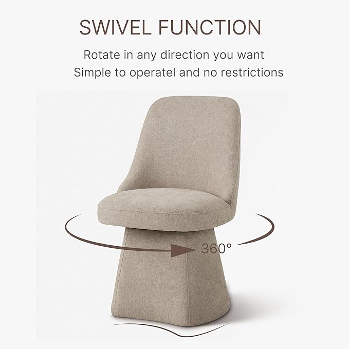 Swivel Dining Chair Mid Century Modern DeskChair High Back Upholstered Linen Fabric SideChair for Kitchen Diningroom Bedroom,Khaki,1 Box