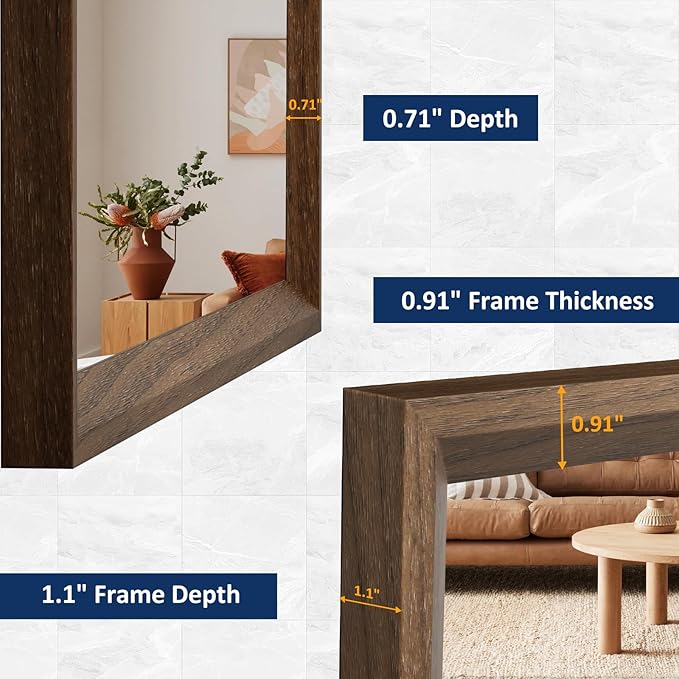 WEER Walnut Bathroom Mirror, Walnut Framed Mirror 22X30 Inch, Rectangle Wall Mounted Bathroom Vanity Mirror with Tempered Glass, Hangs Vertically or Horizontally, Anti-Rust