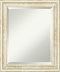 Amanti Art White Bathroom Mirror for Over Sink, 25x21 Country White Wash Rectangle Vanity Mirror, Small Rustic Farmhouse Wood Frame, Hangs Horizonally and Vertically, Bathroom Wall Decor, Beveled Edge