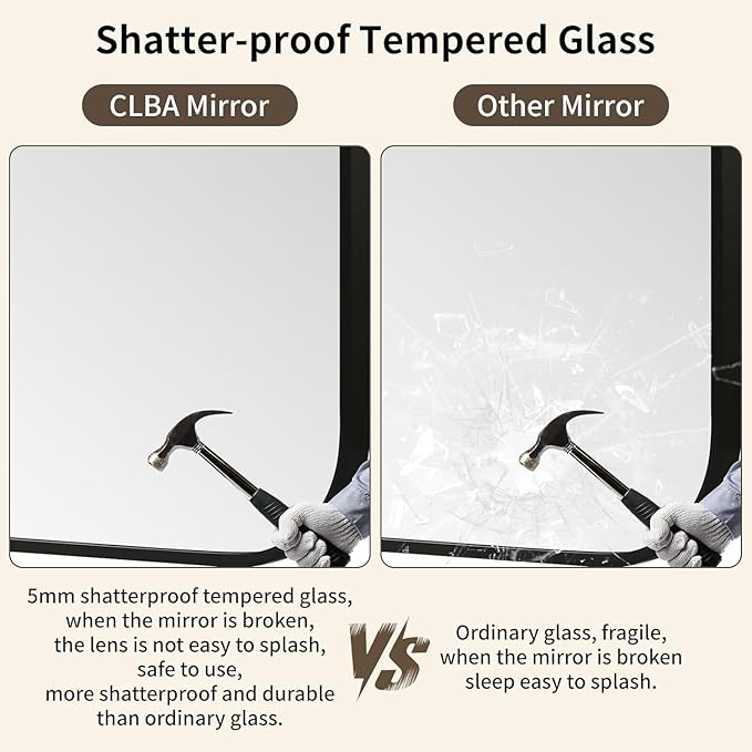 Black Bathroom Mirror, 24x32 Inch Aluminum Frame Rectangle Mirror, Anti-Rust, Tempered Glass, Wall Mirror for Over Sink, Vanity, Bedroom, Entryway, Horizontal/Vertical