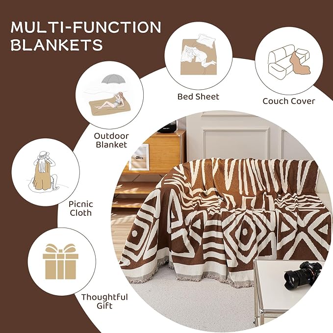 STACYPIK Soft Breathable Boho Chocolate Sofa Cover Stain Resistant Furniture Protector for 3 Cushion Couch Washable Sofa Cover for Dogs Cats Dark Khaki Reversible Sectional Covers for Sofa-91X134IN