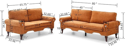 2 Piece Sectional Sofa Set, 2+3 Seat Convertible Couch with Movable Pillows, Upholstered Couches for Living Room, Orange